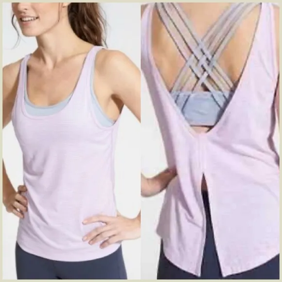 {M} Athleta Fully Focused Criss Cross Tank With Bra Pink Purple Lavender Gray - Image 2
