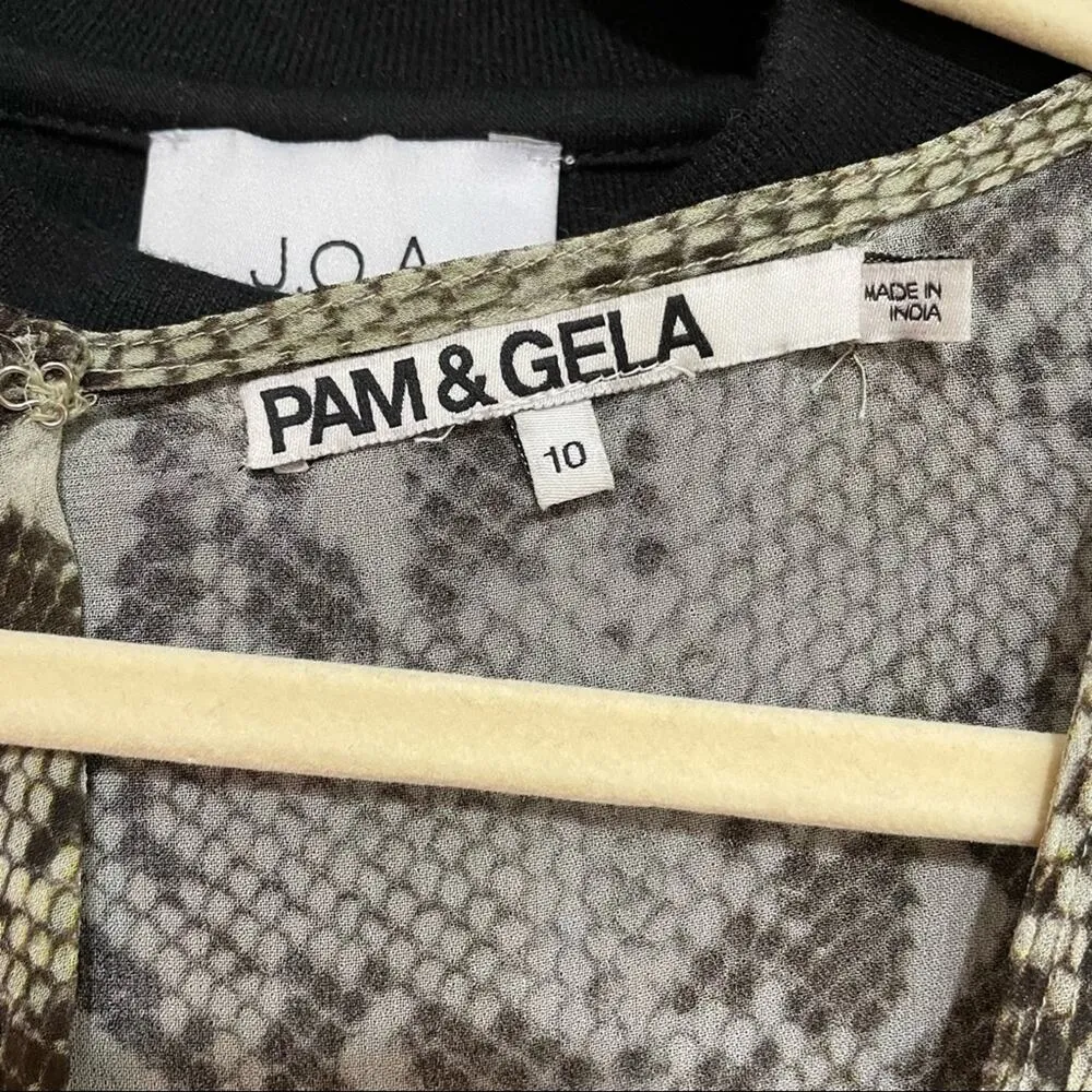 Pam & Gela Beige & Black Snake Print Ruffled Mini Dress 10 - Image 4