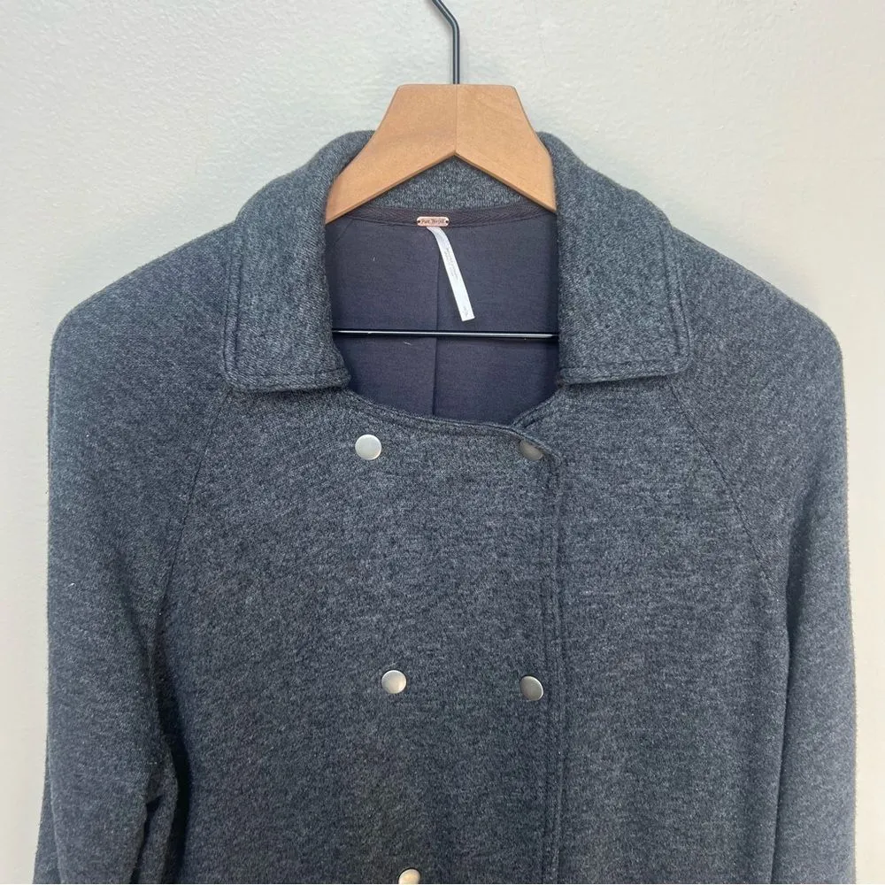 Free People Slouchy Peacoat Charcoal Gray Double Breasted Jacket Size Small - Image 5