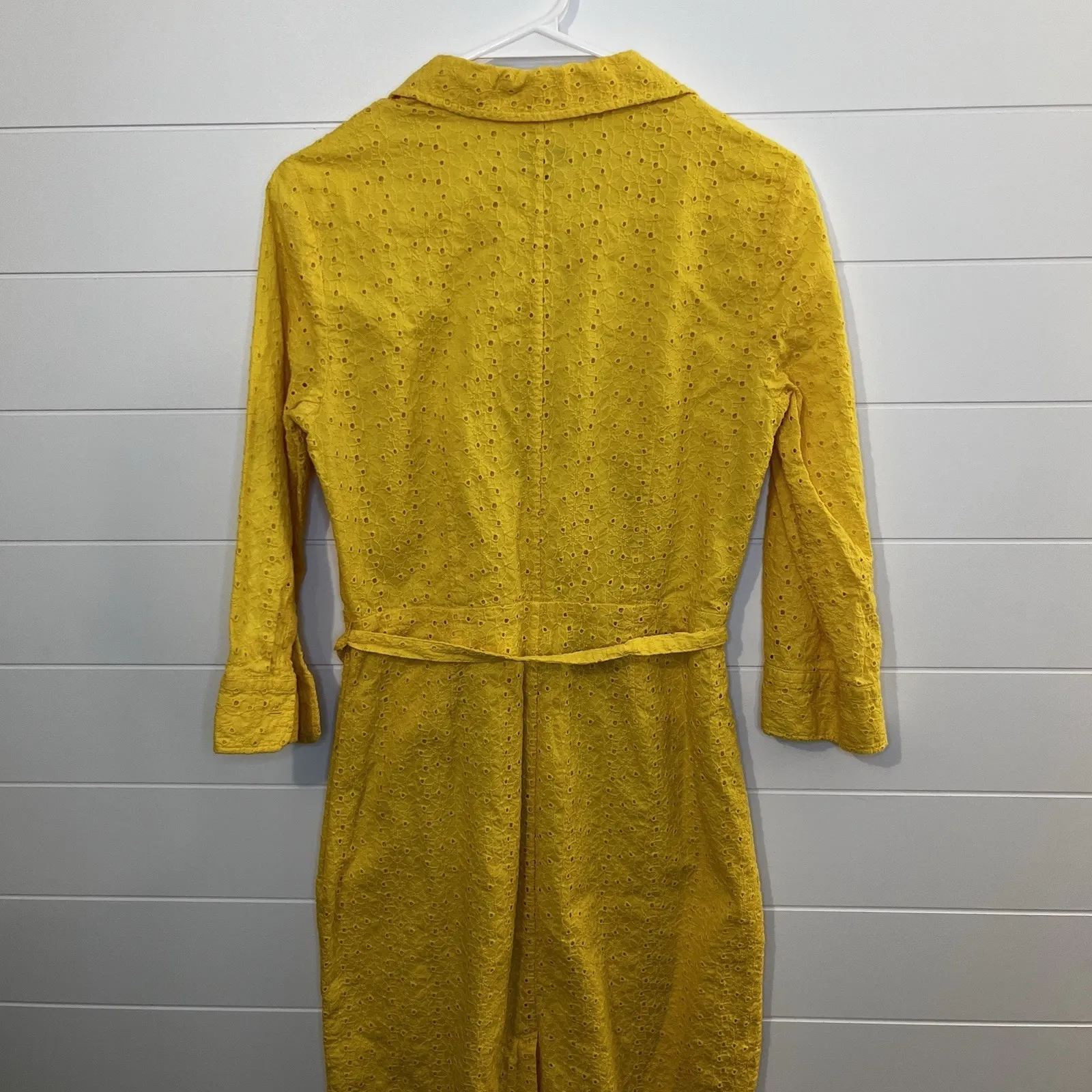 TALBOTS Yellow Embroidered Eyelet Cotton Shirt Waist Belted Dress Size 6 - Image 15