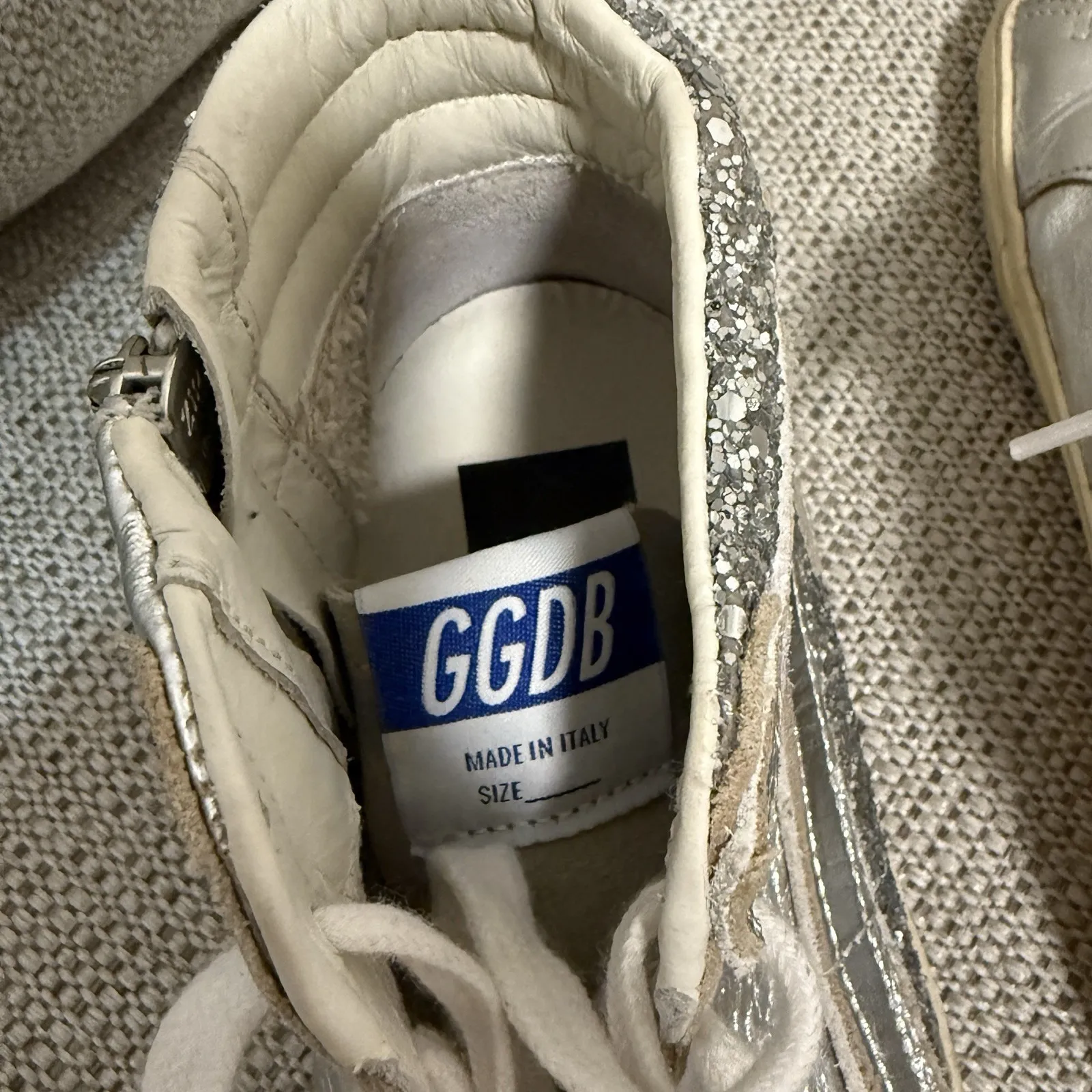 Golden Goose  Slide with Laminated Leather Upper and Silver Glitter Size 36 - Image 10