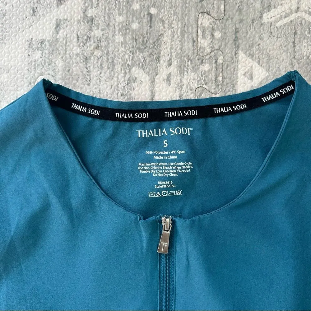 Thalia Sodi Teal Blue Nurse Scrubs Short Sleeve Top with Accessible Pockets Sz S - Image 2