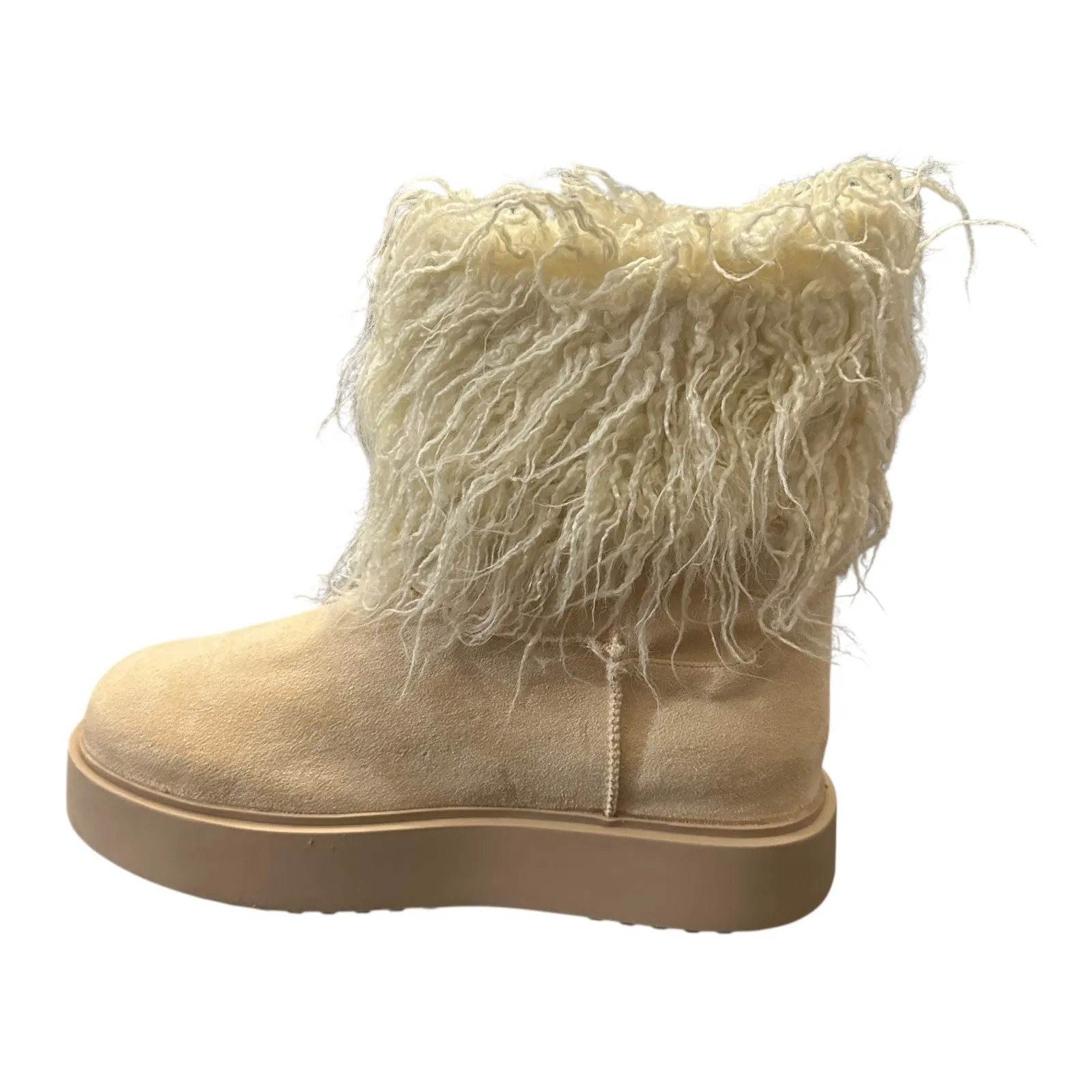 Pretty Little Thing NIB Cream Faux Suede Faux Fur Pull On Ankle Boots Size 8 - Image 5