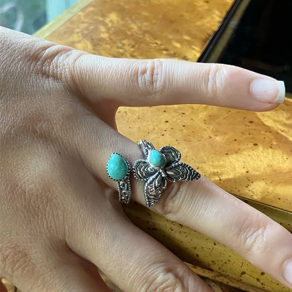 Royston Turquoise Sterling Silver Butterfly Ring Size 7 Blue - Image 4