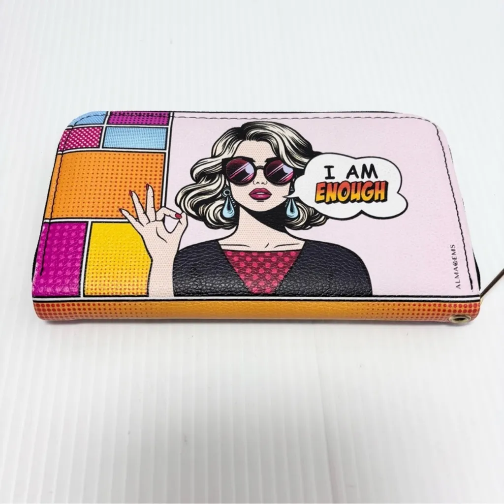 I Am Enough Women's Personalized Custom Wallet, All Over Print Leather Wallet Pink - Image 7