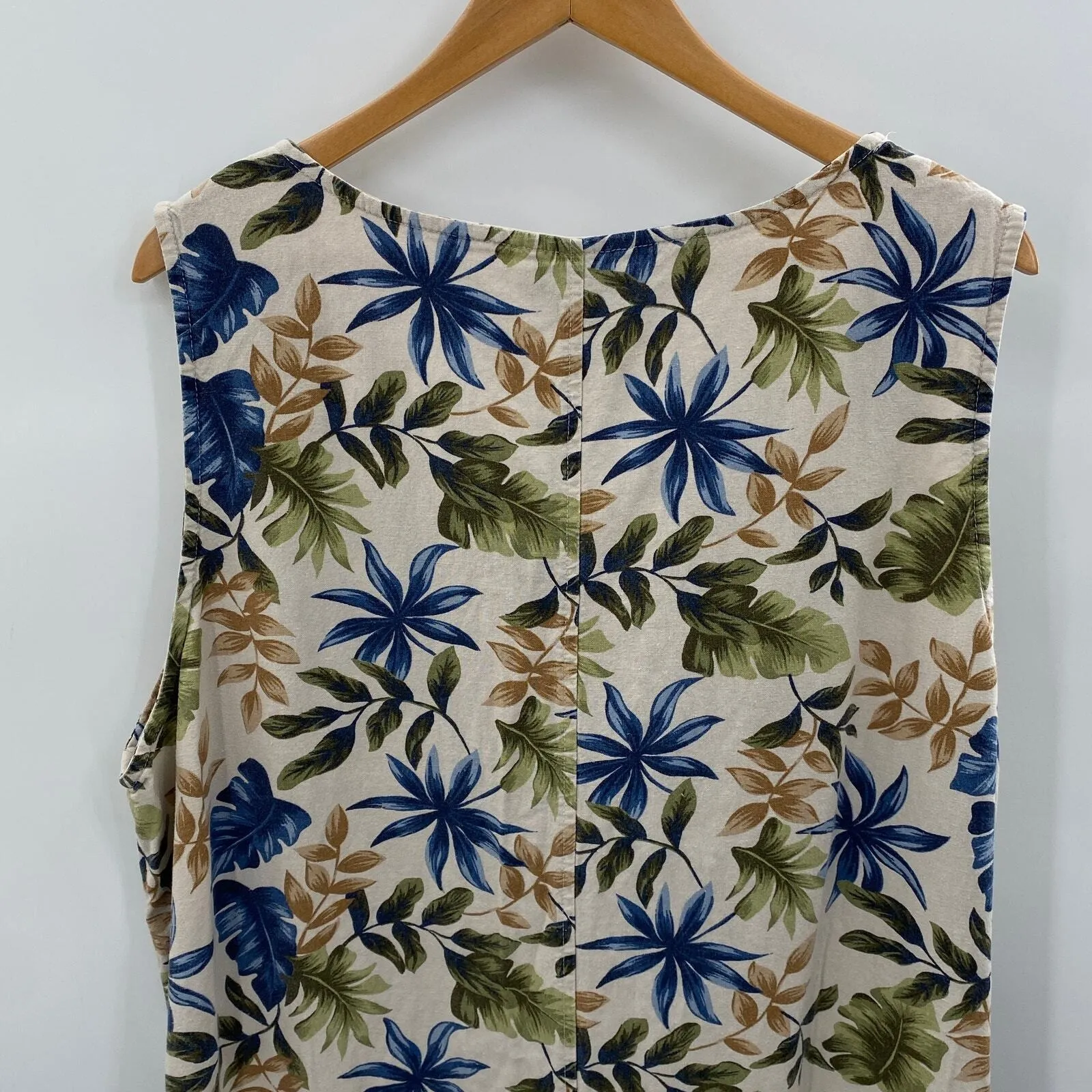 TY Wear Maxi‎ Dress Womens Plus 24W Khaki Palm Leaf Print Linen Rayon Vintage Tan - Image 4