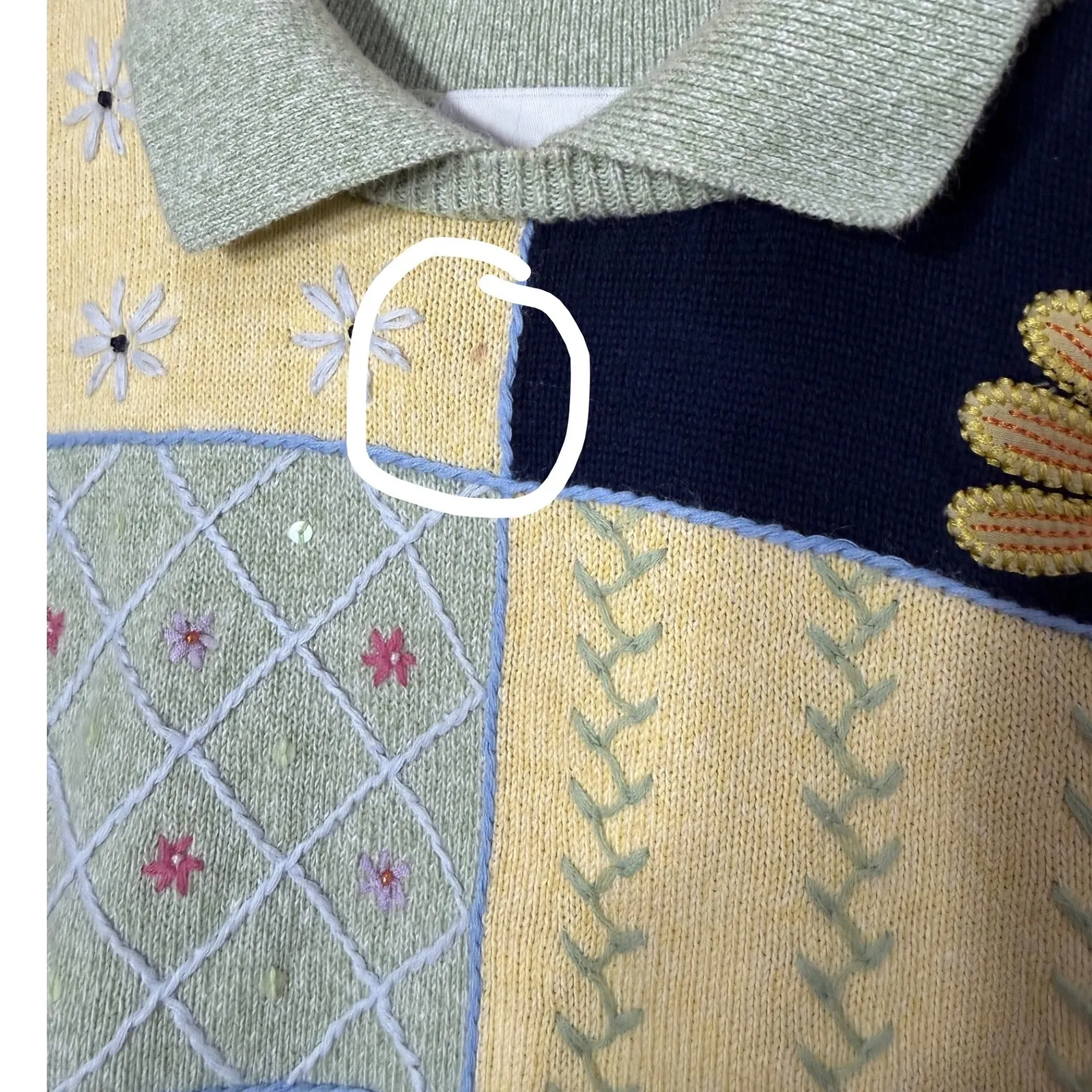 Alfred Dunner Patchwork Floral Butterfly Embroidered Collared Polo Shirt Top L Green Size L - Image 4