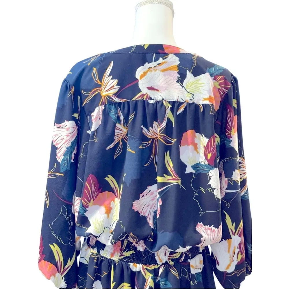 KAARI BLUE Navy Floral Smocked Waist Mini Dress Size‎ X-Large - Image 4