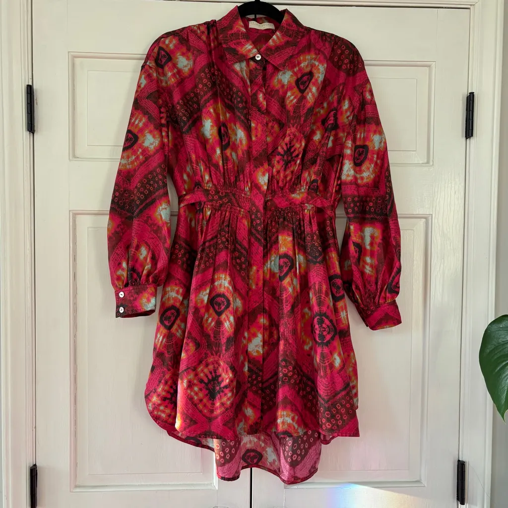 Ulla Johnson Jude Dress Wild Rose Printed Abstract Silk Shirtdress Button Size 4 - Image 4