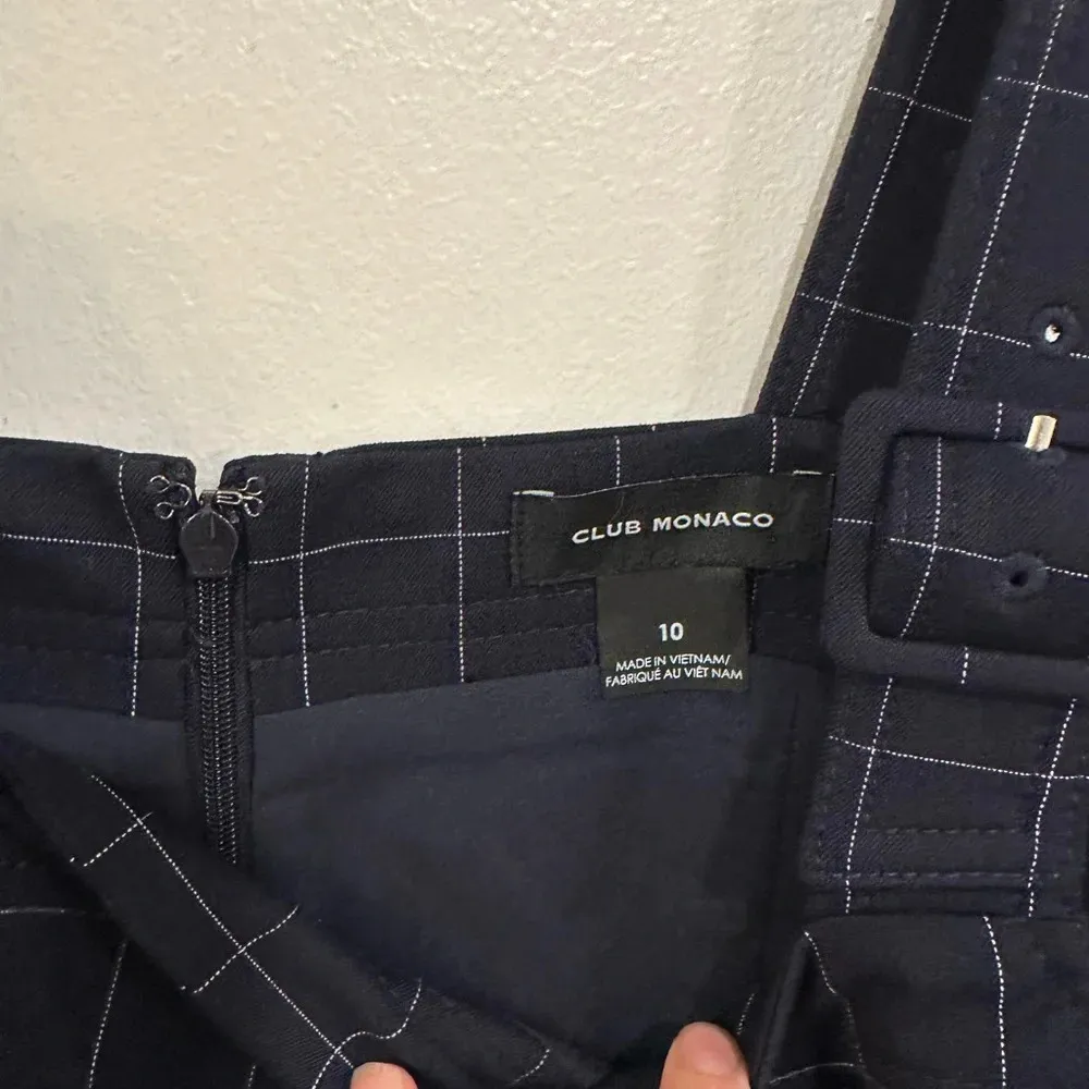 Club Monaco Self Buckle Women’s Check Crop Jumpsuit Navy Size 10 Retail $289 - Image 7