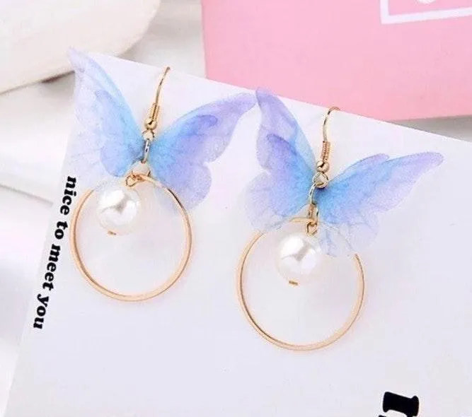 Butterfly Pearl Drop Dangle Earrings - Image 3