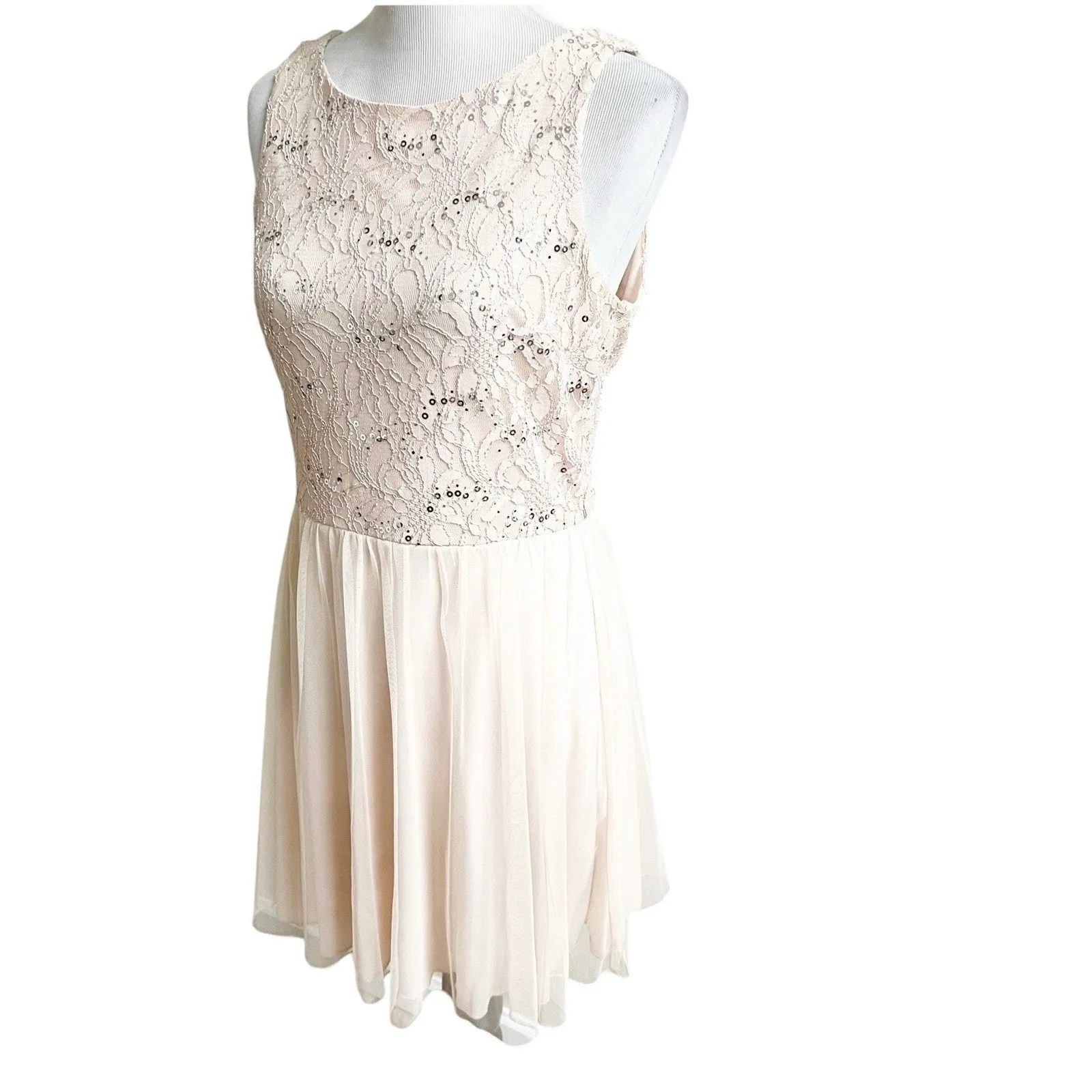 Speechless Juniors Mini Dress Tulle Skirt Sequin Bodice Size 13 Light Pink Fairy - Image 2