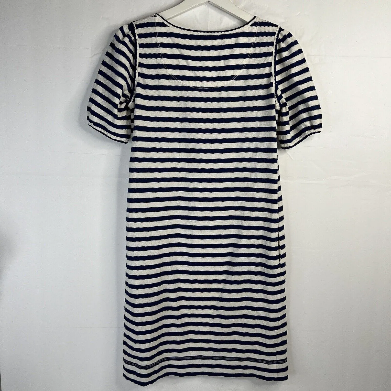 See By Chloe Size 4 Shift Dress Striped Blue White Ruffle Front Nautical Resort - Image 10