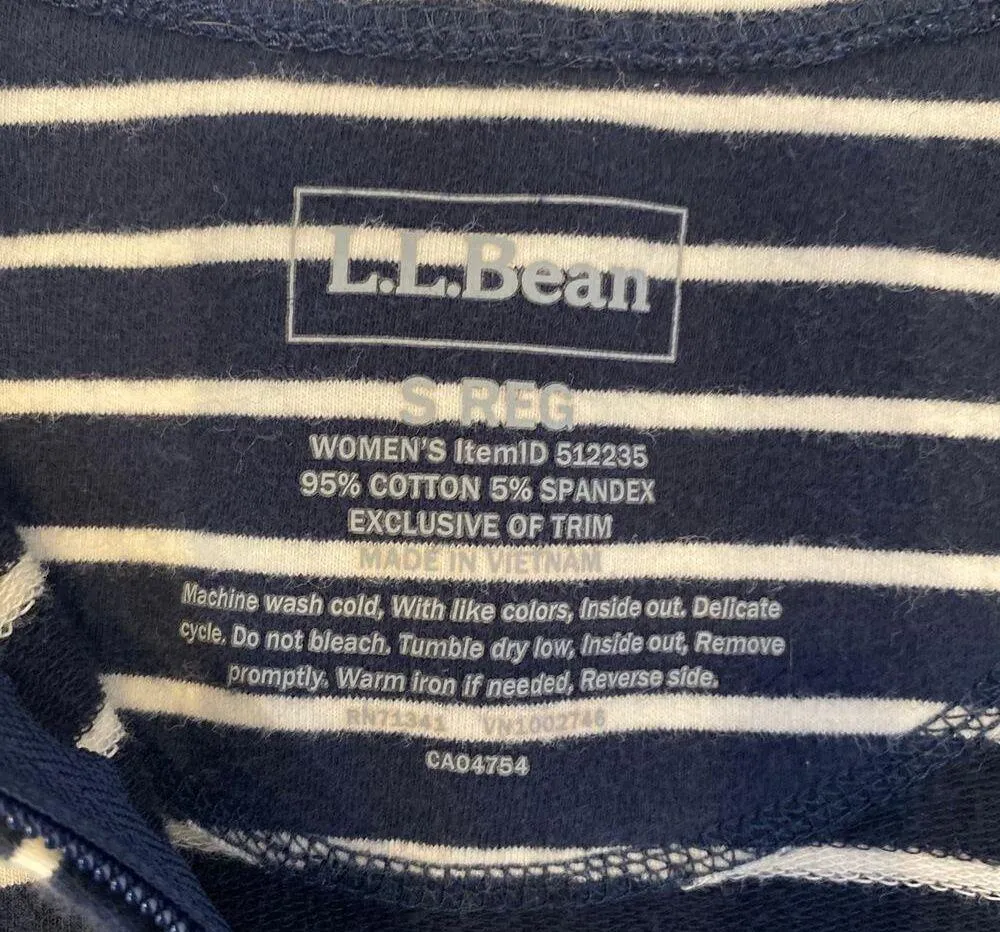 L.L. Bean Navy Blue & White Striped Partial Zip Sweatshirt EUC Sz Sm Cotton - Image 5