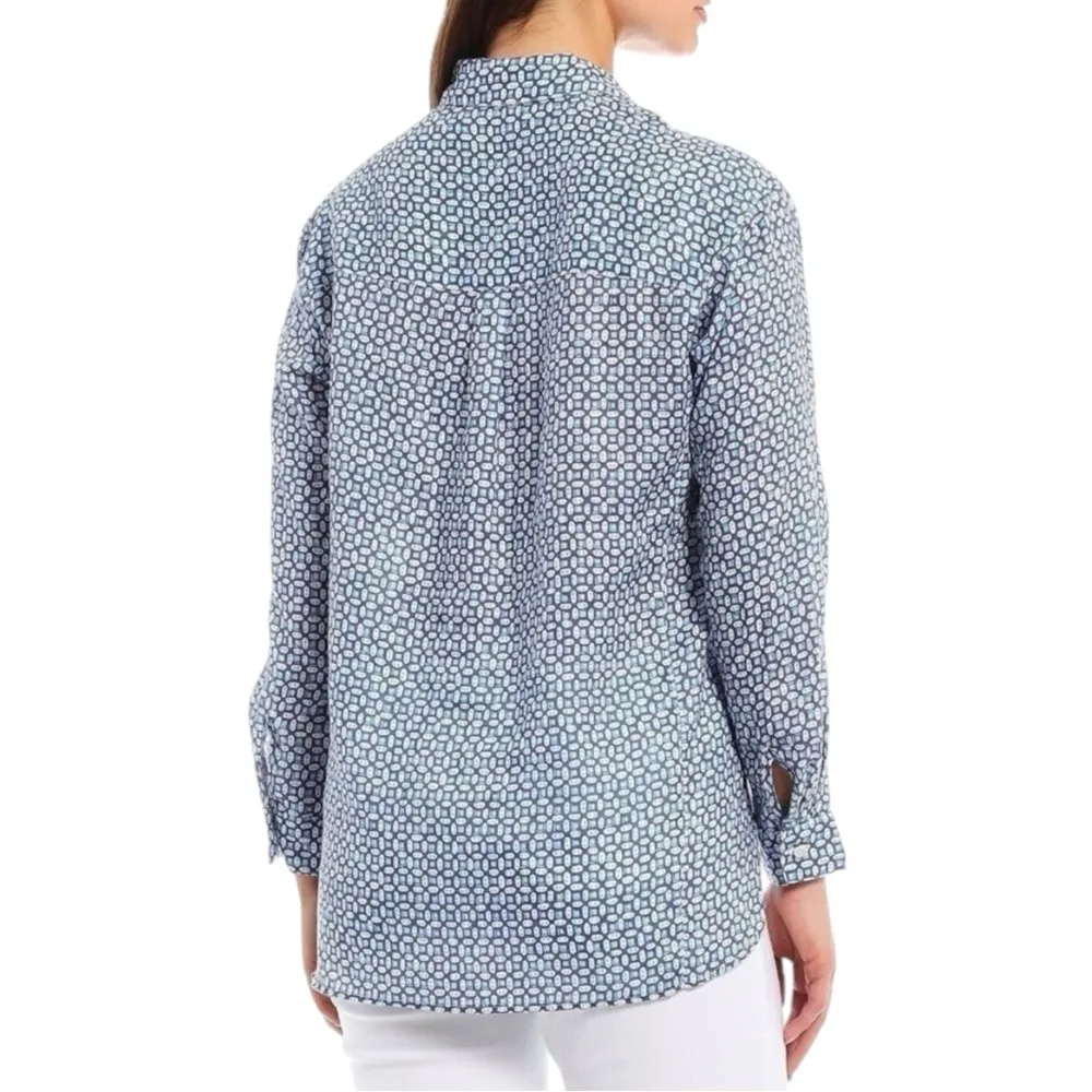 J. McLaughlin Fallon Loose Fit Blue & White Linen Blouse Top Shirt size Small - Image 11