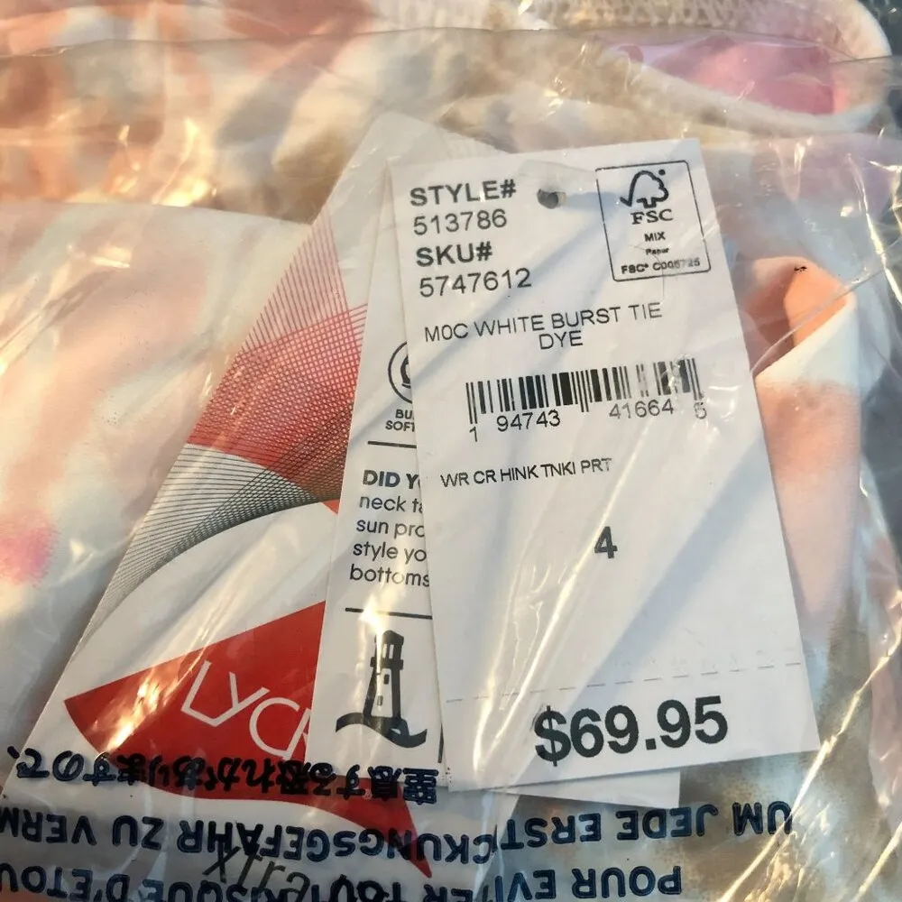 Lands End Chlorine Resist High Neck UPF 50 Modest Tankini Top White Tie Dye 4 - Image 3