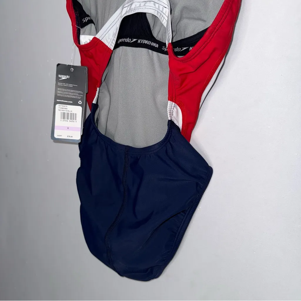 NWT Speedo One Piece Swimsuit UPF 50 Protection Red White Blue Hydro Bra size 6 - Image 7