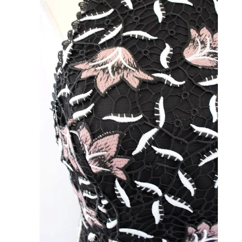 Aidan Mattox Black Floral Lace Embroidered Open Back Sleeveless Bodycon Dress 8 - Image 6