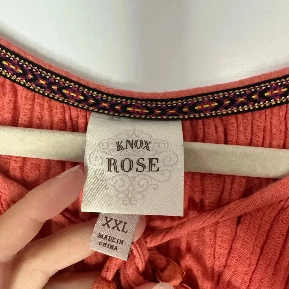 Knox Rose Peach Gauze Puff Sleeve Short Romper // Size XXL - Image 7