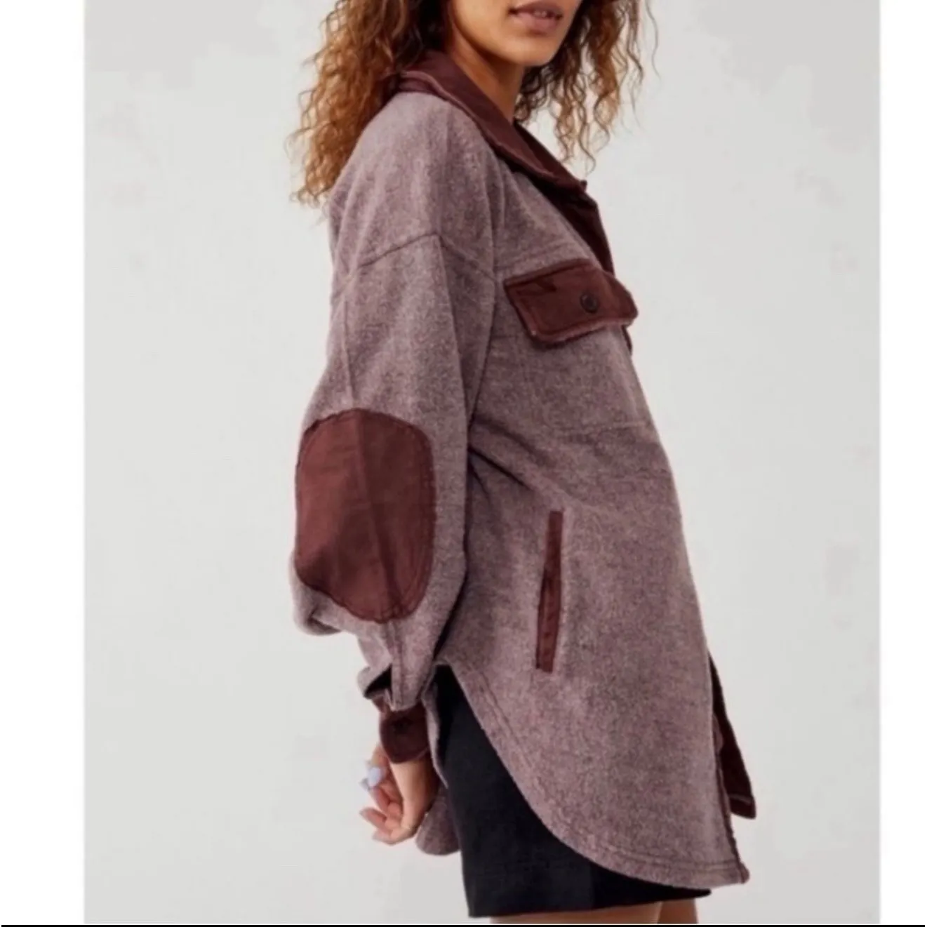 Free People  Shacket Oversized Button Down Utility Jacket Textured Cotton Blend - Image 3