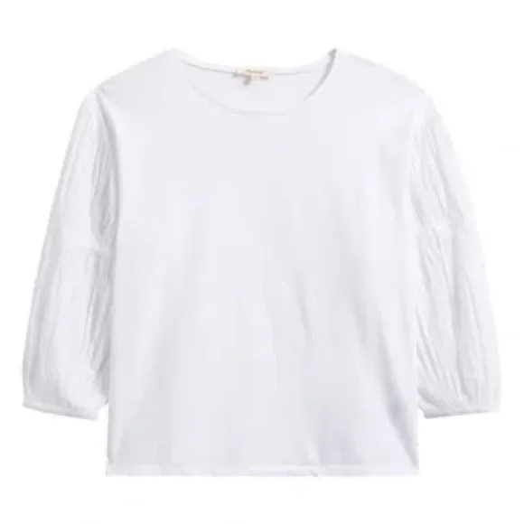 MADEWELL White Puff-Sleeve Drop-Shoulder Knit Top Size Large - Image 4