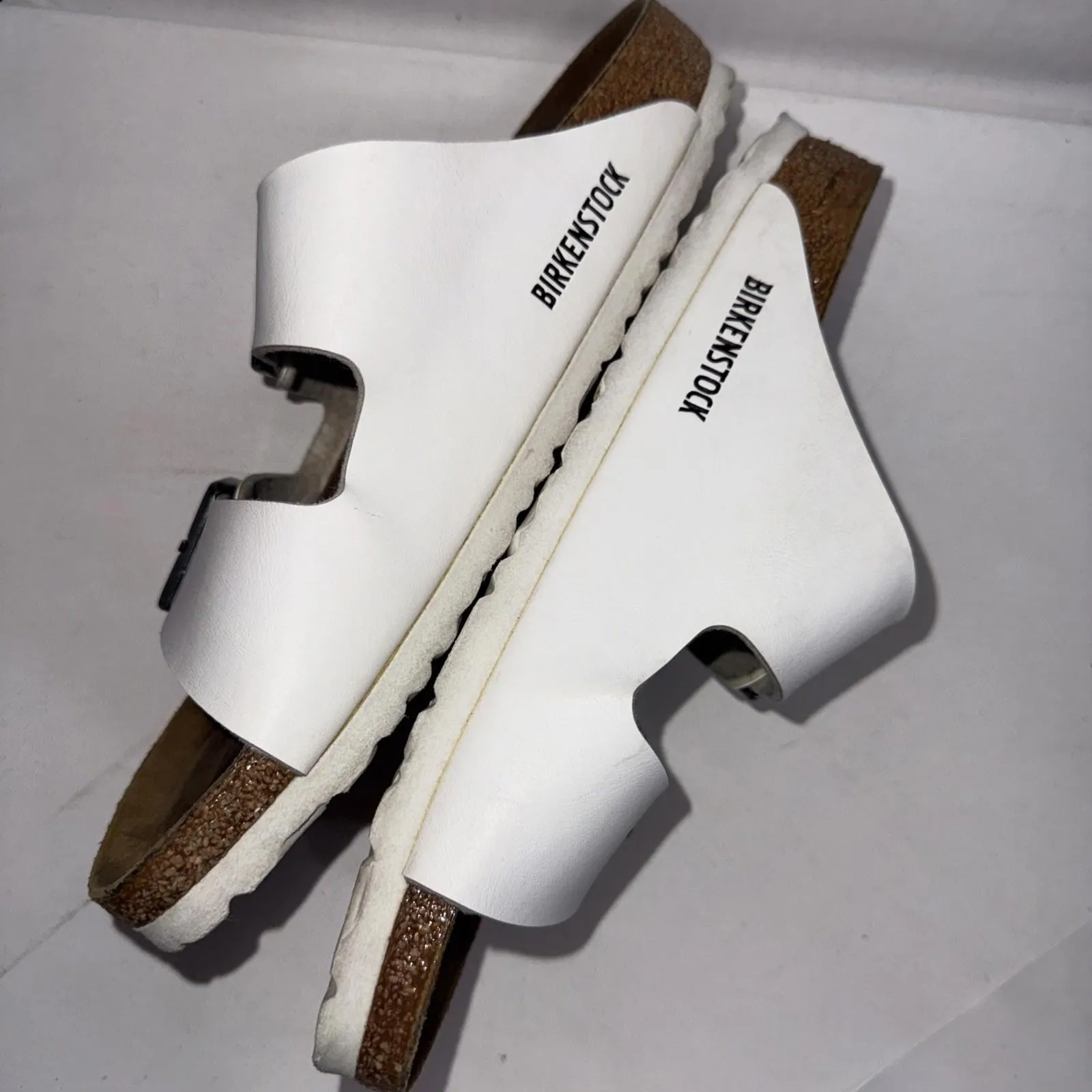 Birkenstock Arizona White Leather 2 Strap Slip On Slide Gorpcore Sandals W8 EU39 - Image 9