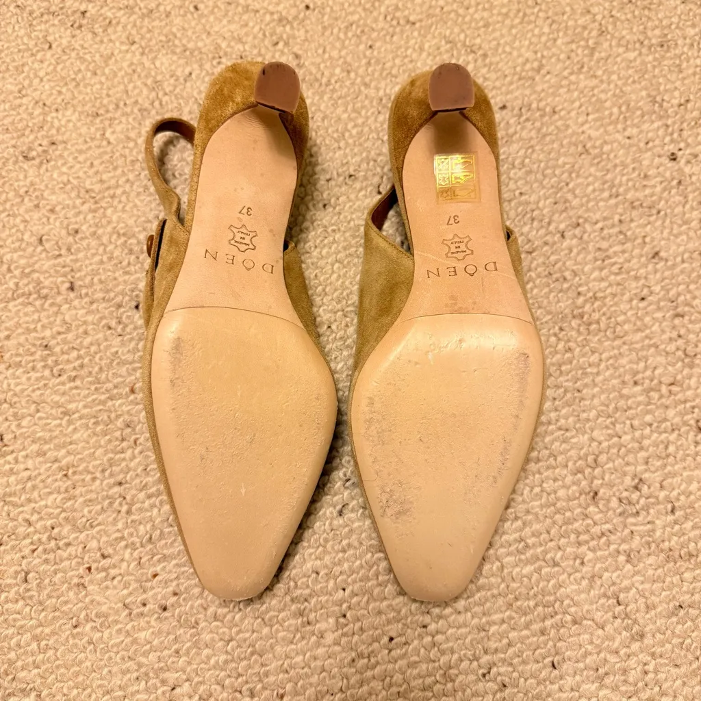 Doen Tan Suede Recco Slingback Pumps Low Heel 37 Size 6.5 - Image 5