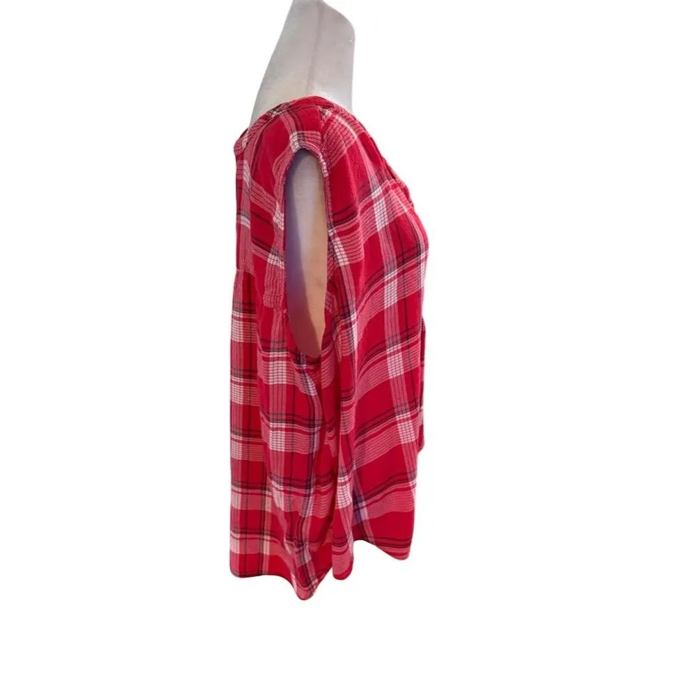 CJ Banks Women's 2X Red Plaid Sleeveless V - Image 2