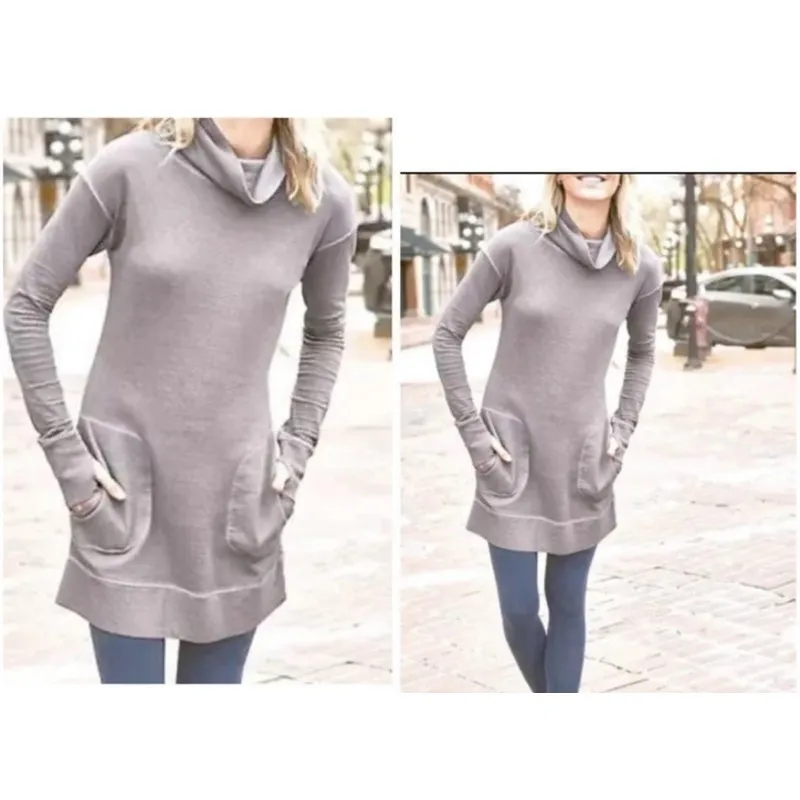 ⭐️ Athleta Eco Wash Turtleneck Sweatshirt‎ Dress Grey Thumb Holes Womens Small - Image 5
