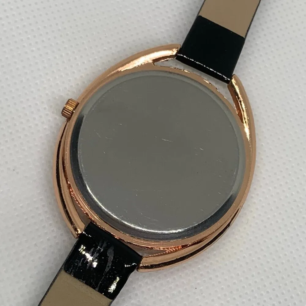 Women rose gold tone watch 40mm case quartz analog black leathe running - Image 6