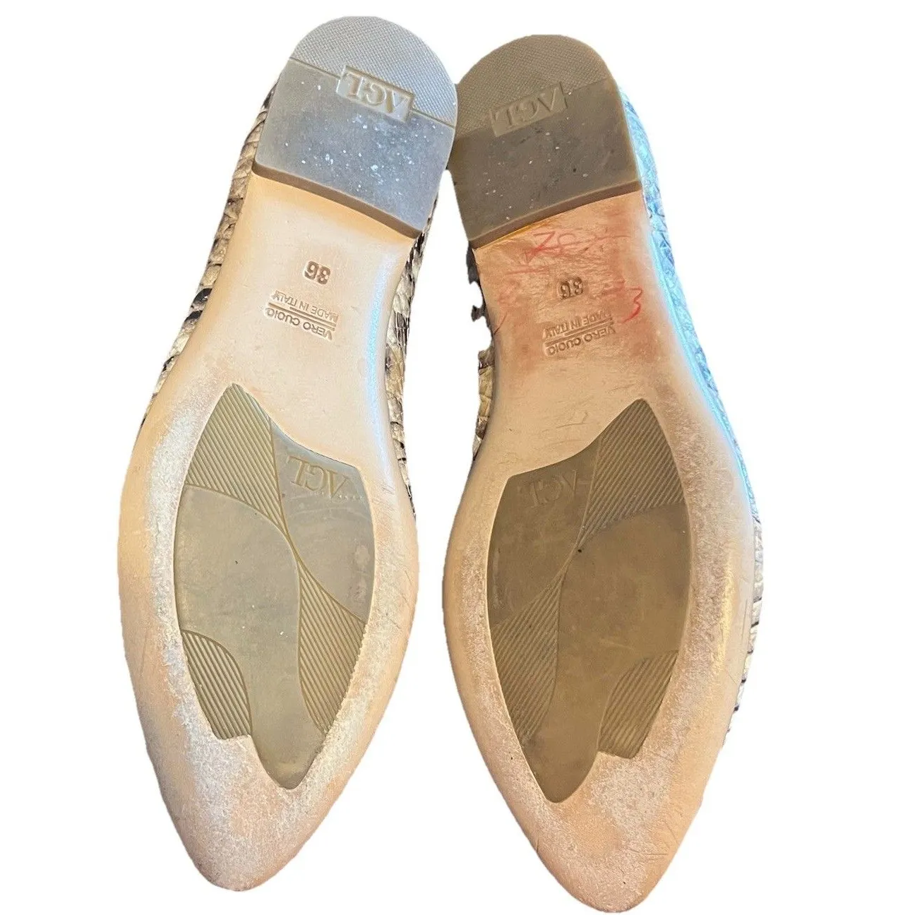 AGL Attilio Giustille Leombruni Snakeskin Print Leather Ballet Flat Size 5.5 Tan - Image 6