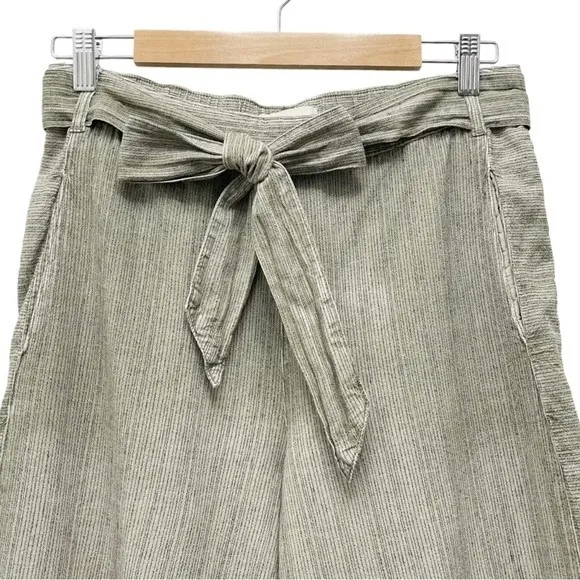 Anthropologie Overdyed Cropped Wide-Leg Lagenlook Pants Olive Stripe Size Small - Image 6