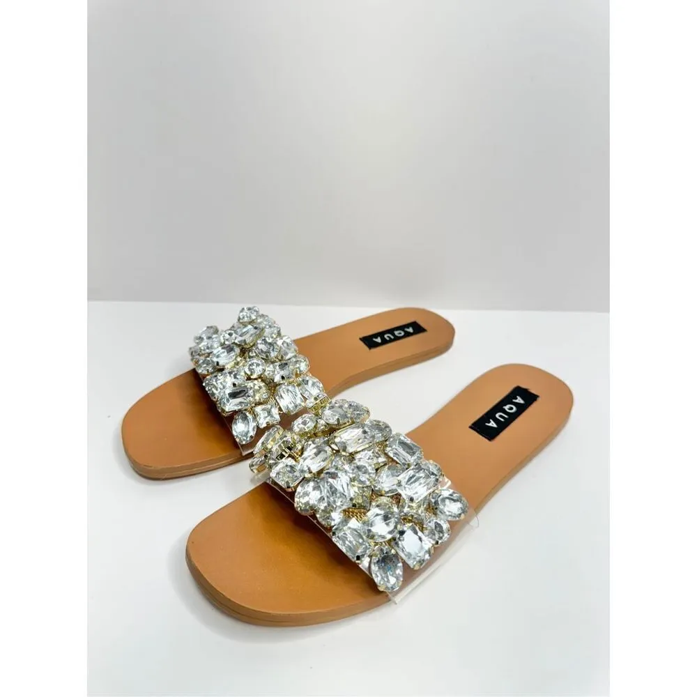 AQUA Sandals Womens Size 6 Embellished Open Toe Summer Slides NEW - Image 2
