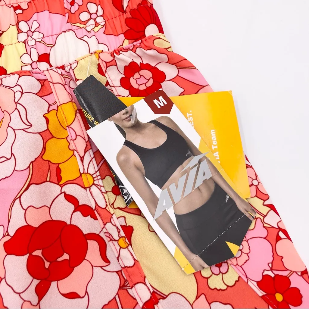 NEW Avia Women's Active Running Shorts Size Medium Groovy Bloom Orange Floral - Image 7