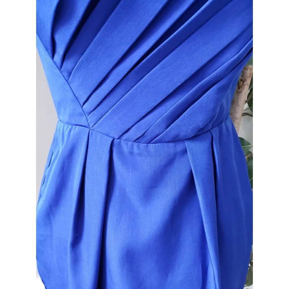 Naven Knee Length Dress Womens XS Blue Lined Pleated Back Zip Off The Shoulder - Image 9