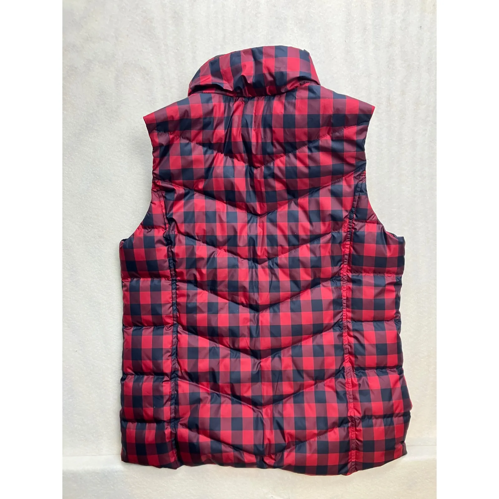 Lands End Womens Plaid Puffer Vest Red Black Full Zip Quilted Down Size S New - Image 10