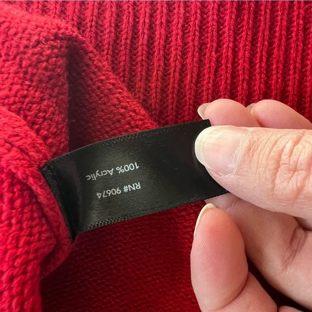 off shoulder sweater ribbed knit color block red white Small - Image 9