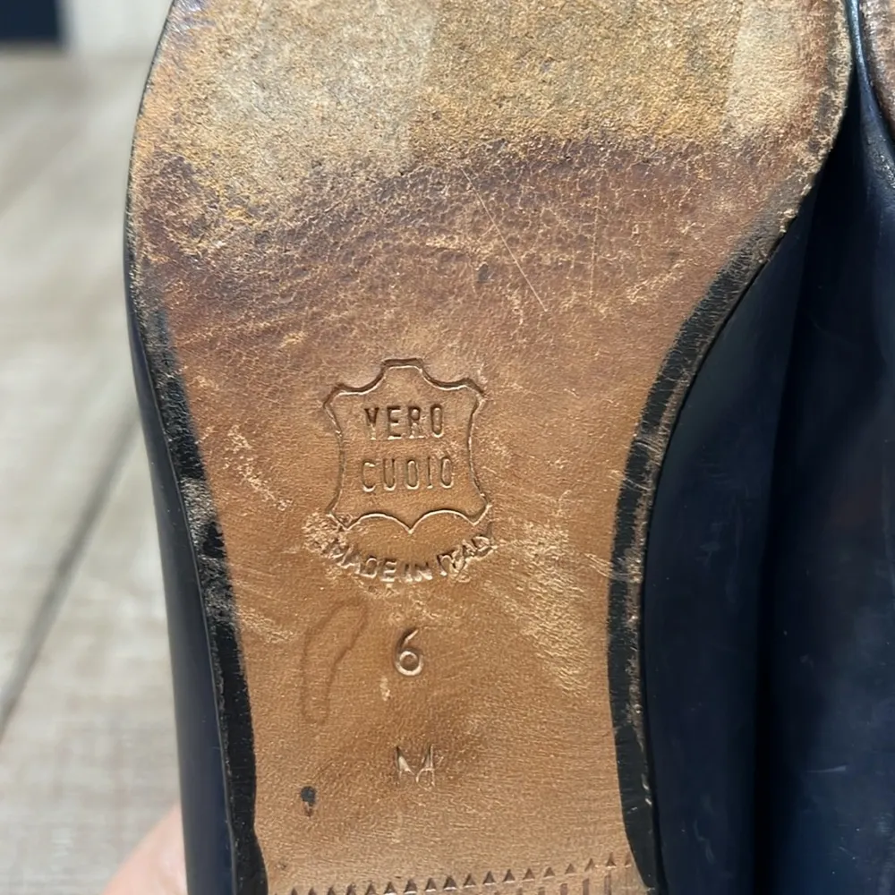 BALLY Vintage Navy Blue Leather & Croc Gold Detail Ballet Flats Woman's 6M Size 6 - Image 8