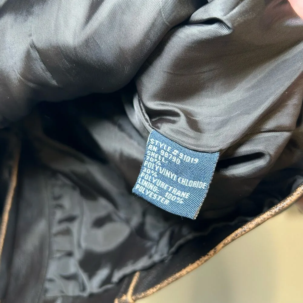 Y2K 90s Faux Leather Brown Pleather Jacket Boho Hippie Flower Lace Distressed - Image 6