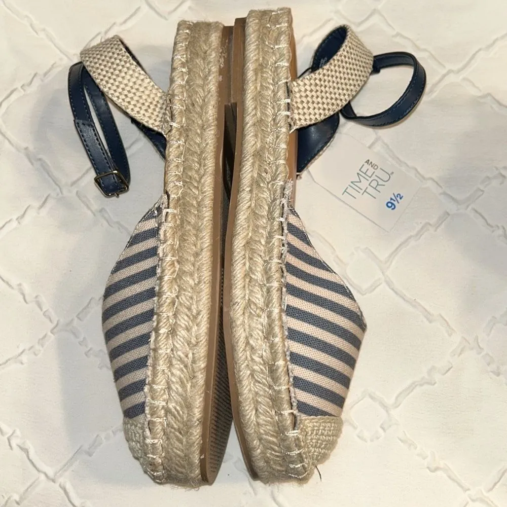 Time and Tru Stripe Ankle Strap Espadrille Shoes(Size 9.5) Blue - Image 10