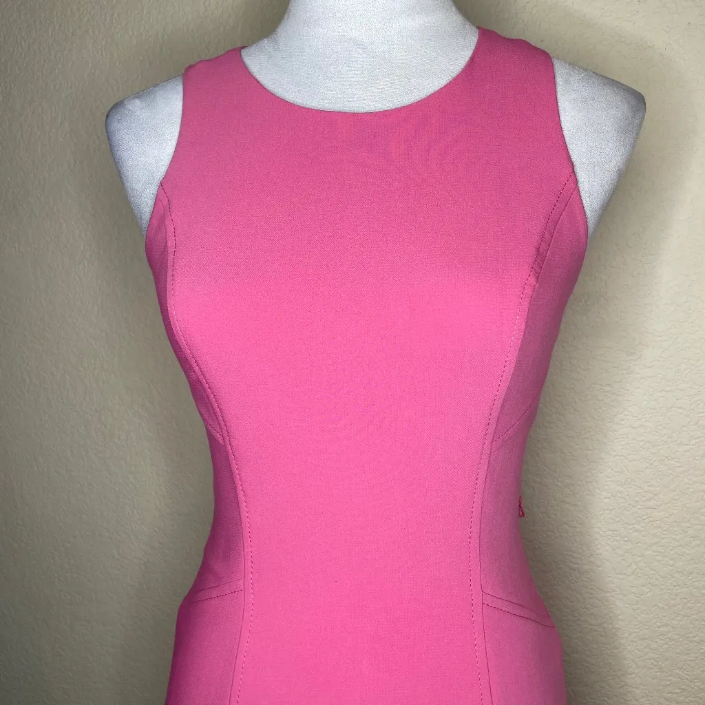 White House Black Market Pink Barbiecore Stitch Detail Midi Skater Dress 00 - Image 2