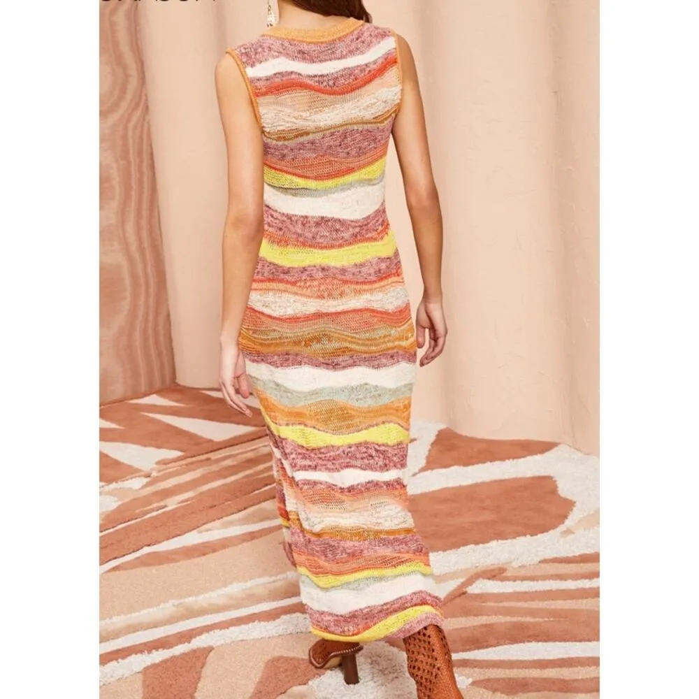 Ulla Johnson Gaia Wavy-Stripes A-Line Knit Maxi Dress in Agate size large L - Image 4