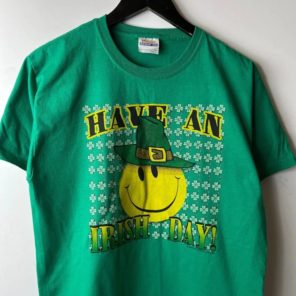2003 Vintage Y2K Have An Irish Day T Shirt Green Medium M Graphic Tee 50/50 - Image 9