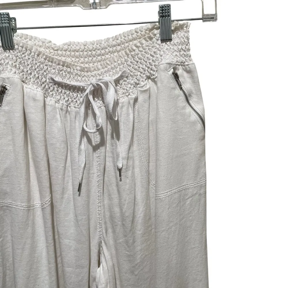 Ci Sono Smocked Waist Linen Blend Pants White Women’s Large - Image 4