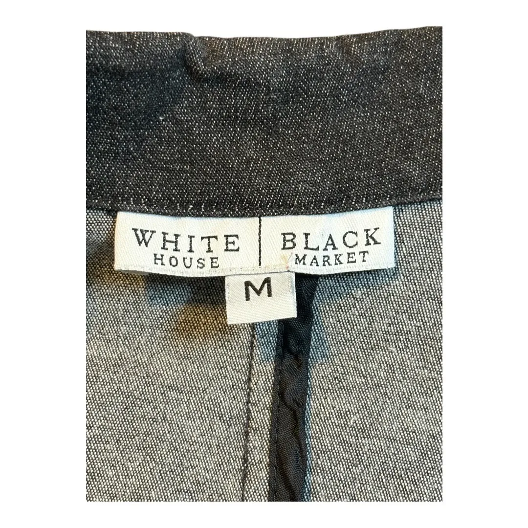 White House Black Market Denim Blazer Jacket Black Gray Women Size‎ Medium - Image 7