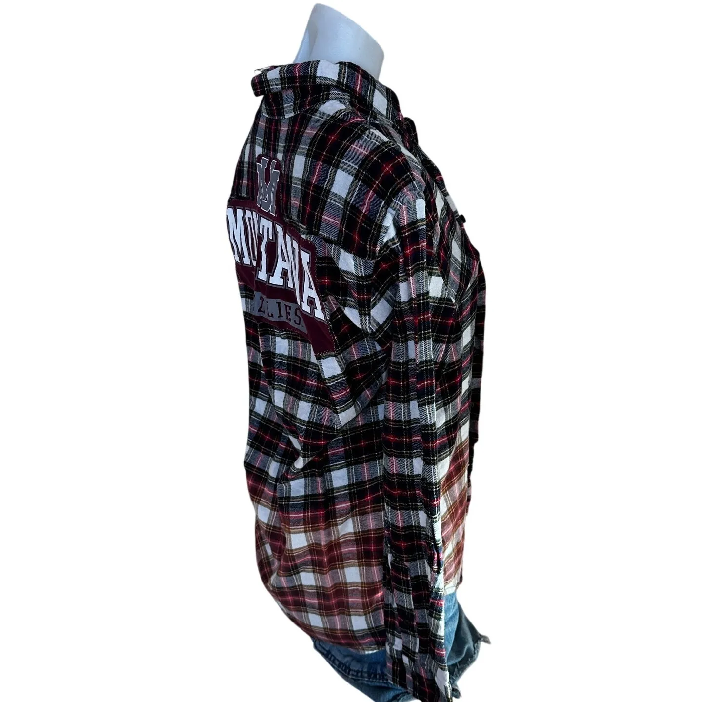 University Montana Grizzlies Plaid Flannel Shirt MEDIUM Oversized Griz Football Red - Image 3