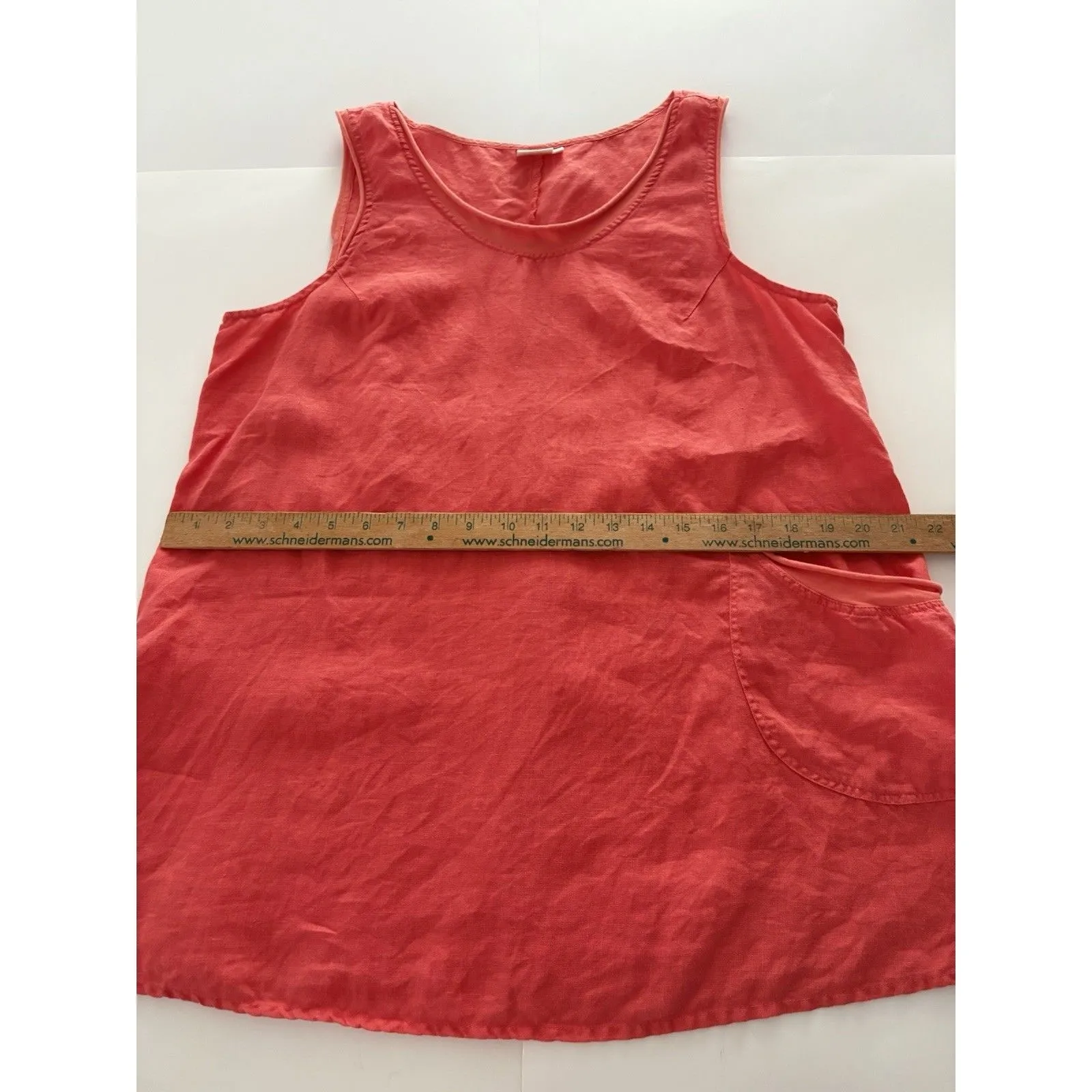 Kleen 100% Linen Top Size M Coral Salmon Pocket Lagenlook Beach Coastal Oversize Orange Size M - Image 9