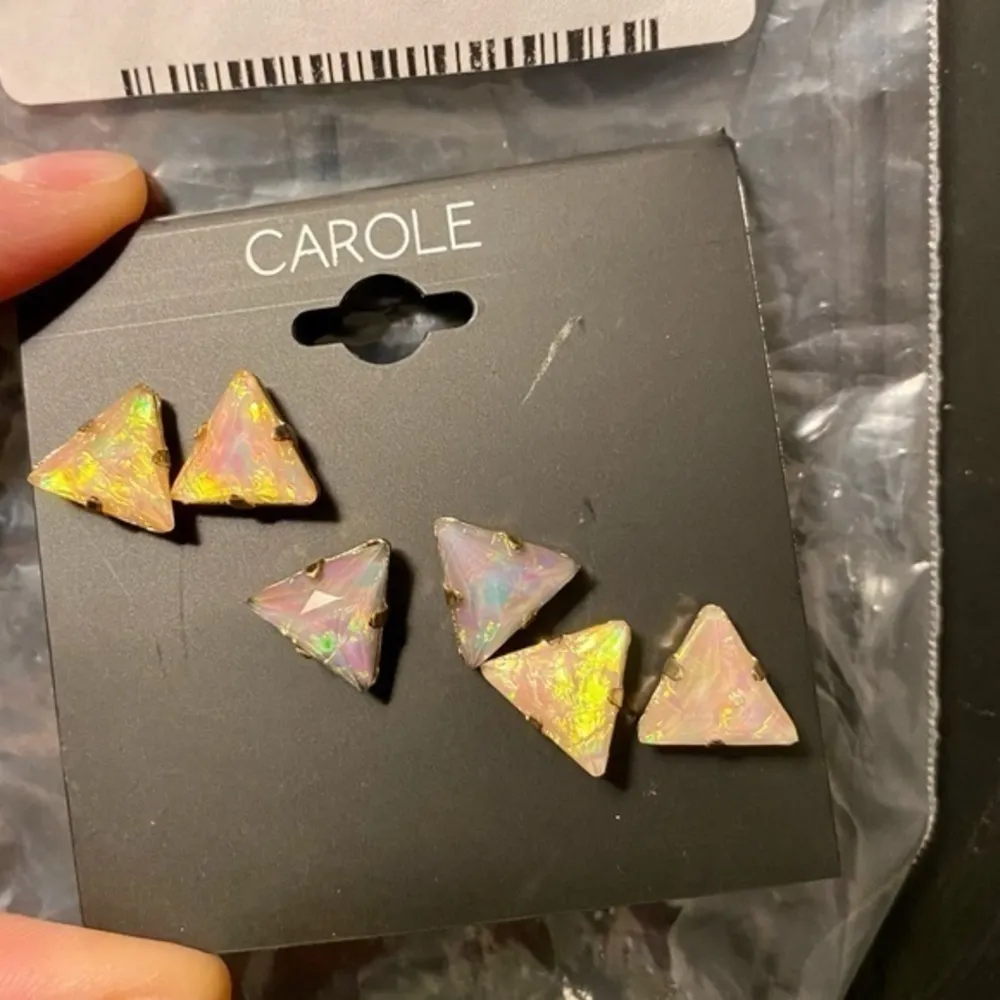CAROLE Triangle Stud Earring Blue, Clear, Pink - Image 4