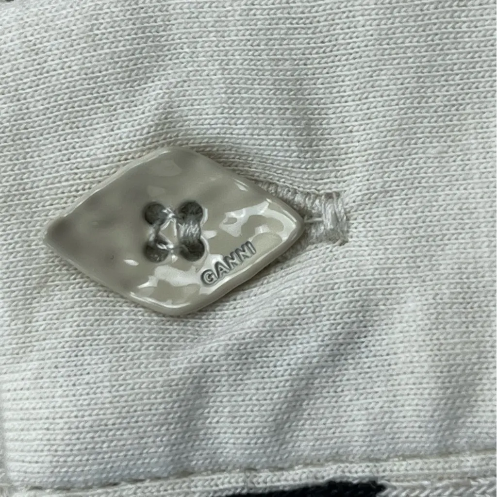 GANNI Black Cream Striped‎ Ribbed Knit Top Henley Scoopneck Medium *TINY FLAW - Image 6