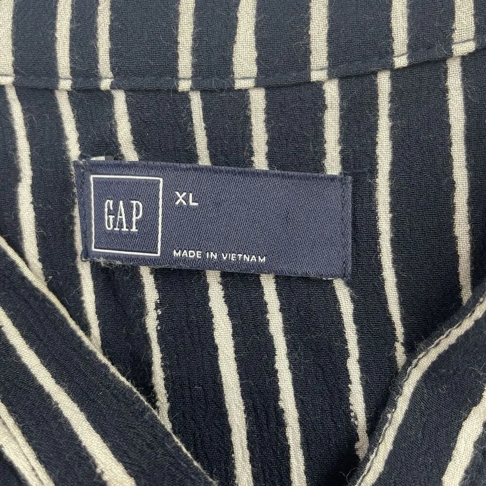 Gap Size XL Tie Shirt Dress Wrap Front Long Sleeve True Indigo Navy Blue Stripe - Image 10